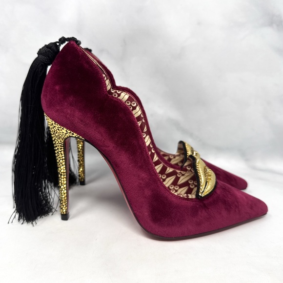 NEW Christian Louboutin Hot Chick Kiss Swarovski Crystal Velvet Pointed Toe Heel - Picture 4 of 16